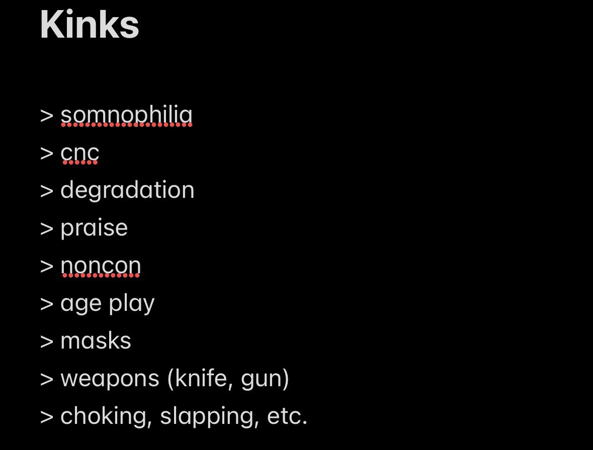 user008856's tweet photo. my kink list😚 use it against me #rapebait #somno #cnc #ageplay #oldermen #little #littlegirl #degradation #praise #mask #maskkink #choking https://t.co/LeviMzkPMR