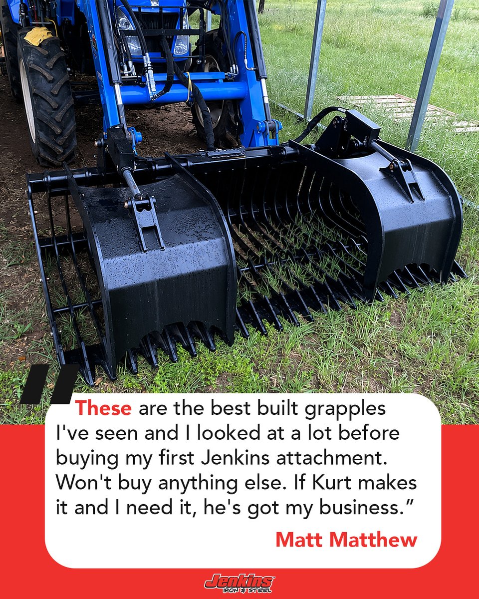 JenkinsIron's tweet photo. “This is the best-built grapple I’ve seen.”

We appreciate the kind words from Matt Matthew. Hearing feedback like this means a lot to our crew because every Jenkins attachment is built with durability and long-term reliability in mind. https://t.co/q2oHVwLZaA