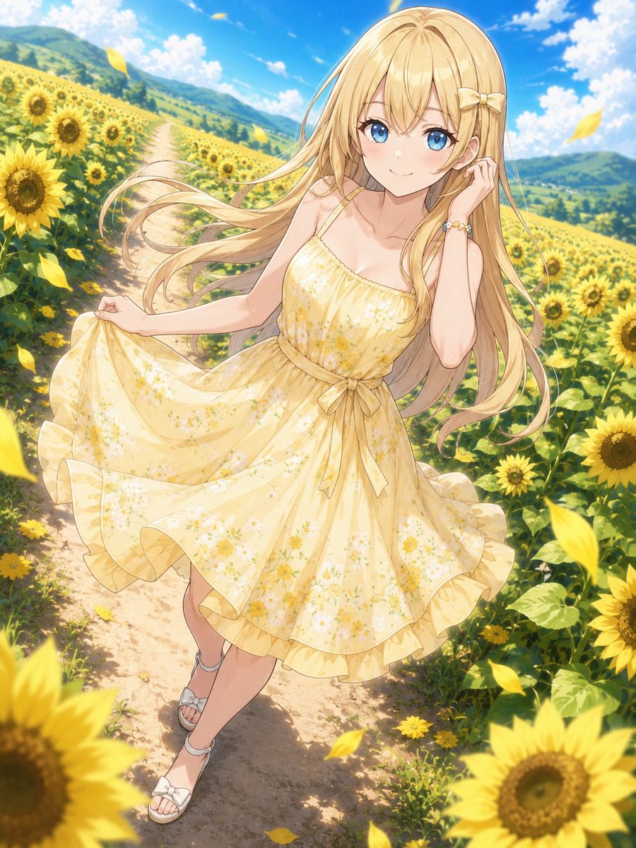 mickey_fuku's tweet photo. おはようございます☀️
本日のコーデ
サンフラワーワンピースコーデ🌻
───────
沢山のひまわりと一緒に♪︎♪︎
👇 生成に役立つ素材はリプへ♪ 👇
✨ ChatGPT, Geminiプロンプト全文
✨ PixAIプロンプト全文
✨ ワンタップ生成ツール
#PerstaAI
#AIart #AIイラスト #AnimeArt
#AIイラスト好きさんと繋がりたい