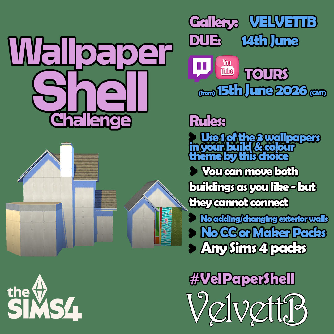 VelvettBYT's tweet photo. Your friendly 1 week until due day for my #VelPaperShell #Sims4 shell challenge reminder!

If you want to know more about it, I have an infovid which breaks down the challenge here: https://t.co/KsZrUqCEST

Looking forward to tours!
#TheSims4 #ShellChallenge #SimsPartner https://t.co/iZd5RrwGab