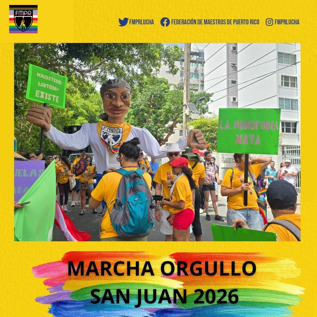 FMPRLucha's tweet photo. 🏳️‍🌈✊🏽 𝐏𝐑𝐄𝐒𝐄𝐍𝐓𝐄𝐒, 𝐄𝐍 𝐋𝐔𝐂𝐇𝐀 𝐘 𝐃𝐄𝐅𝐄𝐍𝐒𝐀 🏳️‍🌈✊🏽

La Federación de Maestros y Maestras de Puerto Rico dice presente en la Marcha del Orgullo en San Juan.

🔥 𝐏𝐨𝐫𝐪𝐮𝐞 𝐞𝐥 𝐨𝐫𝐠𝐮𝐥𝐥𝐨 𝐭𝐚𝐦𝐛𝐢é𝐧 𝐞𝐬 𝐫𝐞𝐬𝐢𝐬𝐭𝐞𝐧𝐜𝐢𝐚. https://t.co/zCFmCcJ3iu