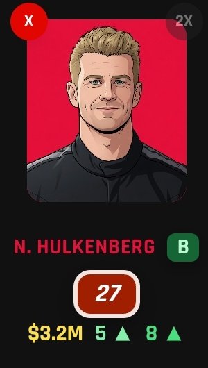 F1FantasyPro_'s tweet photo. F1 Fantasy have done it again 
🫣
Don't worry, at F1 Fantasy Pro we've got it covered whilst we wait on the developers to fix their pricing mistake 😎

Hulkenberg should now be $3.2m and require 5 points for a good price rise and 8 points for a great price rise in Barcelona 

#F1Fantasy