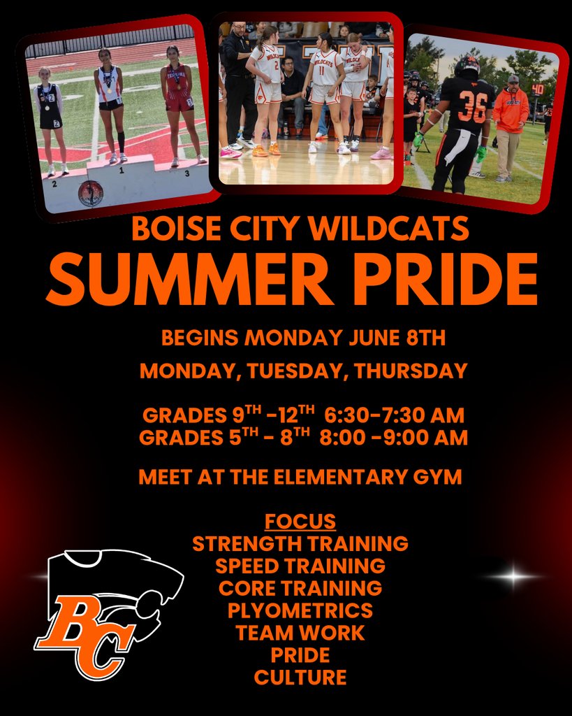 BCPSD_Wildcats's tweet photo. Reminder that Summer Pride begins tomorrow Monday, June 8th.   Please wear athletic shoes to train in and also bring a water bottle. https://t.co/H8H5gXaotD