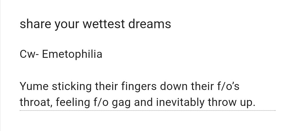 freakyumes's tweet photo. ࣪ ִֶָ☾. scenarios / d!y x s!f
₊˚⊹♡ kink — emetophilia

you stick your fingers down your f/o's throat, feeling them gag before they inevitably throw up https://t.co/ZKdLvLlltT