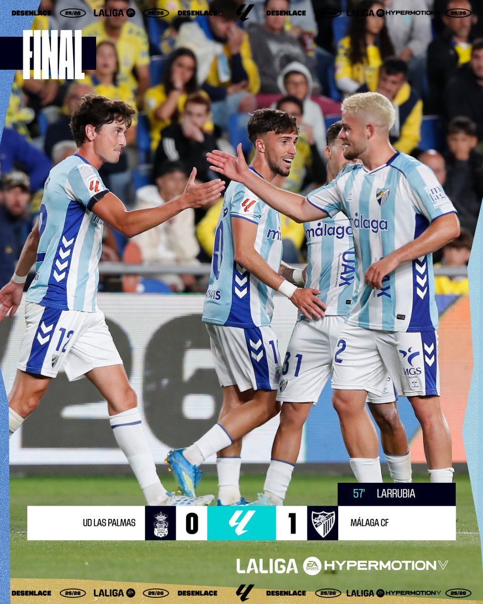partidazocope's tweet photo. 💥 Final en el Estadio de Gran Canaria

🆚 @UDLP_Oficial 0 - 1 @MalagaCF 

➡️ Larrubia da ventaja al Málaga en las semifinales del play-off de ascenso

📆 La vuelta, el miércoles en La Rosaleda

📻 #PartidazoCOPE https://t.co/sBA7RUUFKZ