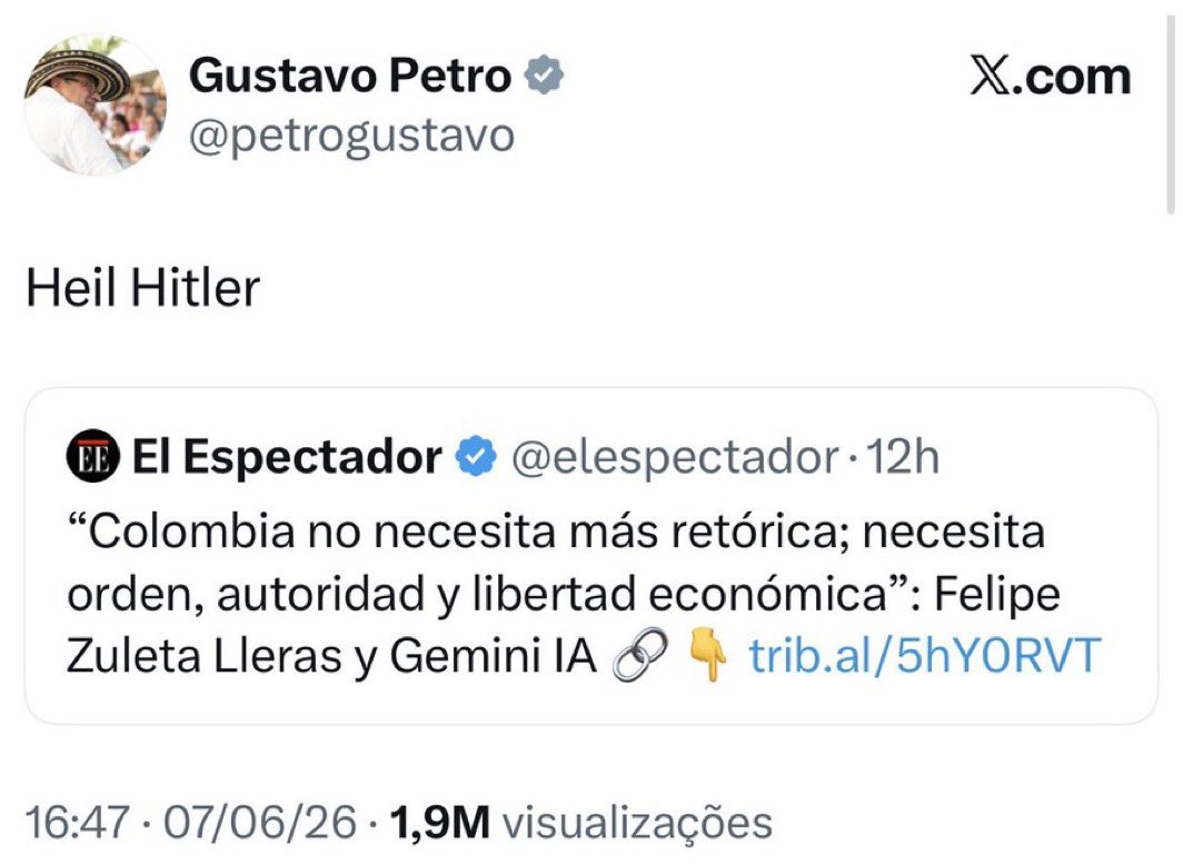 OCONSULTORMAIA's tweet photo. GUSTAVO PETRO, PAI DE DE ANTONELLA, E AMIGO DE LULA DÁ SAUDAÇÃO NAZISTA DE HITLER https://t.co/p3OqVazIUQ
