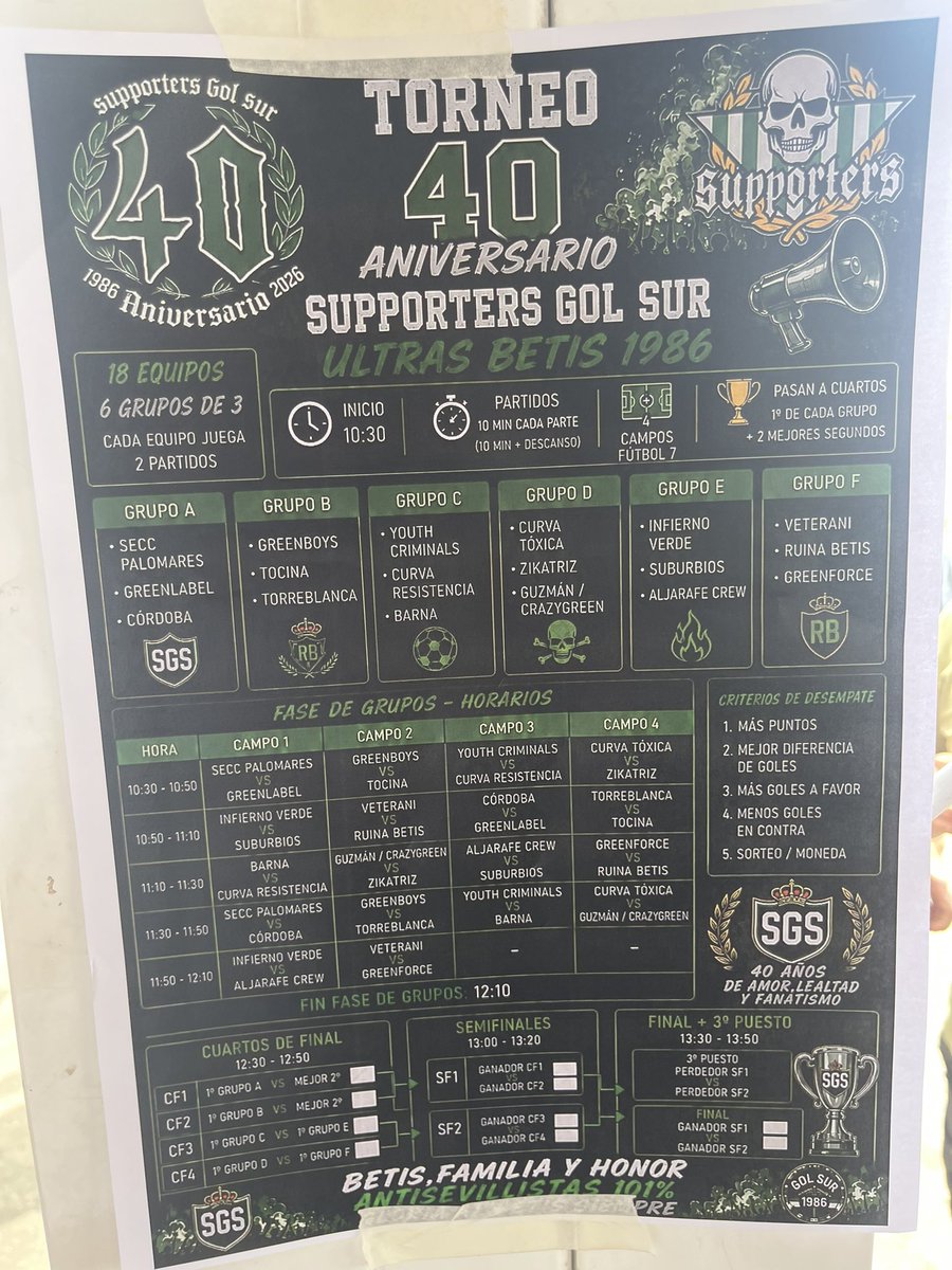 FutbolGradas's tweet photo. 18 equipos, casi 250 ultras, fútbol, comida, bebida, y un ambiente inigualable de hermandad y unión. 
Chapó a todos los presentes y en especial a los organizadores, tremendo trabajazo el vuestro. @1986Oficial 
Larga vida a los ultras del Betis. https://t.co/nABixNjpbP