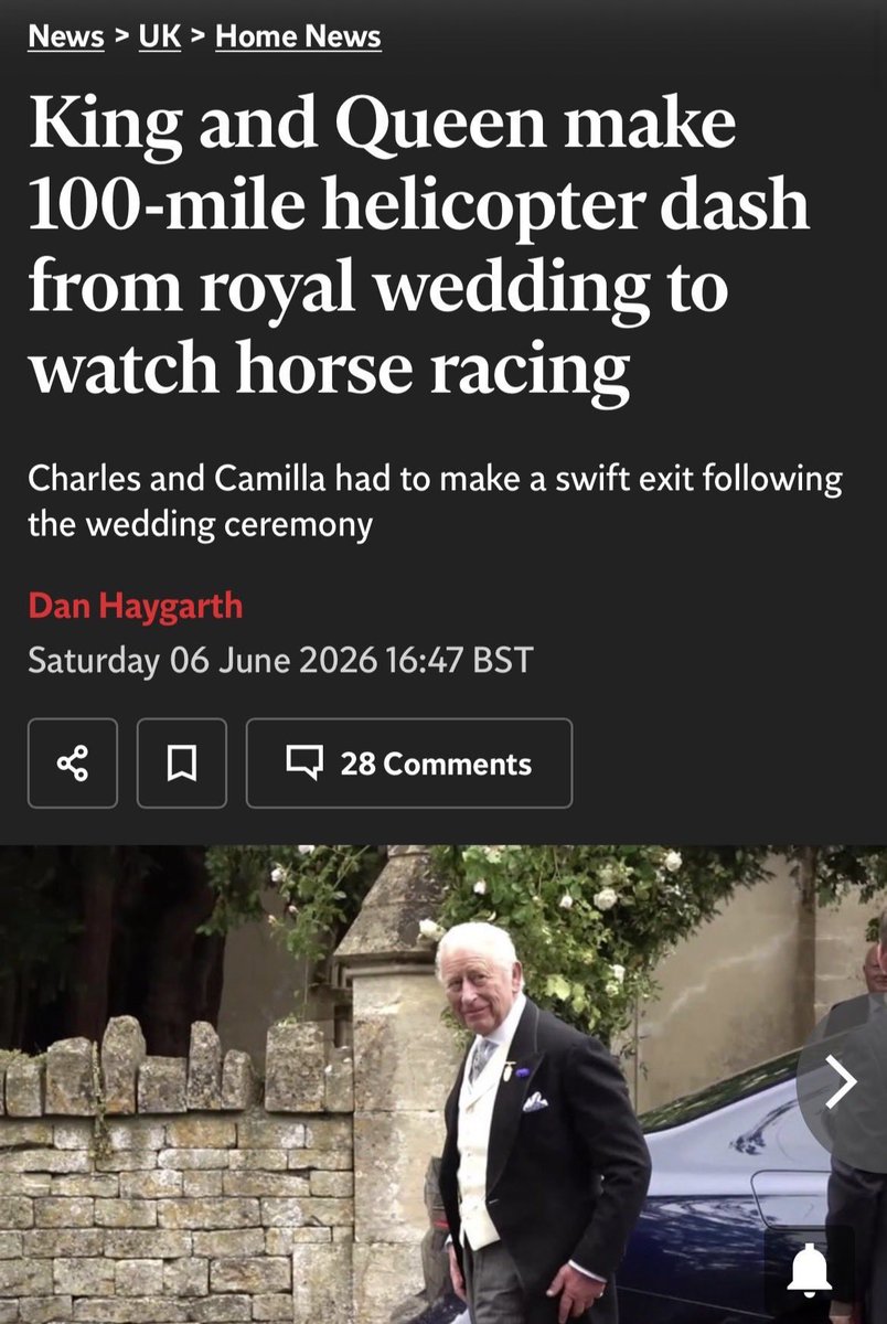 NoKingCharlie's tweet photo. Were you conned?

Did you know quite how  remote Epsom is?

A family wedding and a day at the races?  Who among  us would not call that “multiple royal duties in one day”? 

Are you beginning to think it is all a con? 

#abolishthemonarchy https://t.co/1v7qOpa6MD