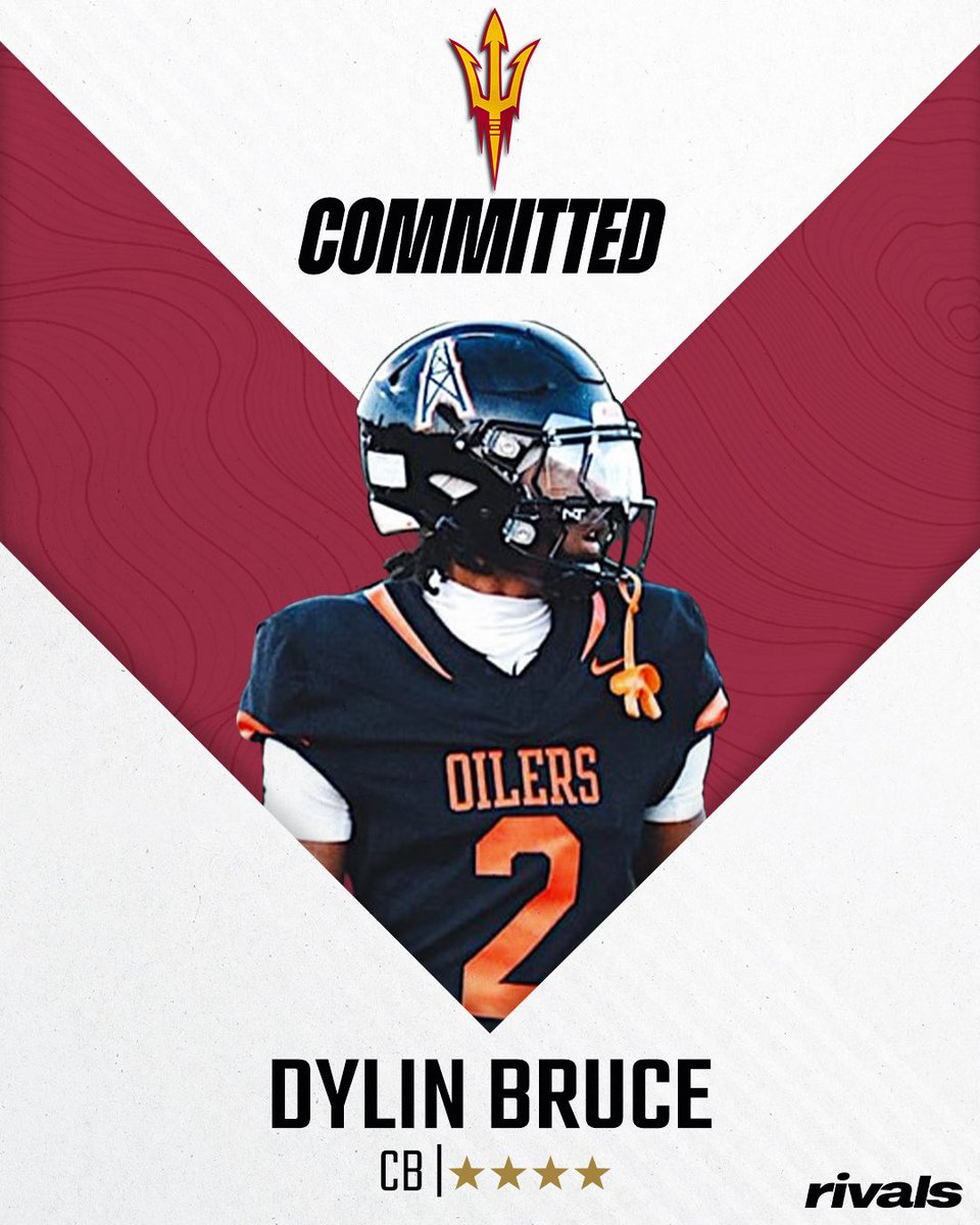 Rivals's tweet photo. 🚨BREAKING🚨 4-star CB Dylin Bruce has committed to Arizona State🔱

Read: https://t.co/HqdYMgEaBj https://t.co/Vmo1ubSccJ