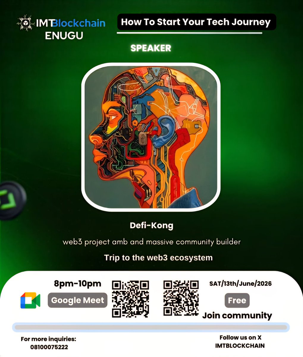 AdornaiJ's tweet photo. We're pumped to announce @chidex_andrew as our next speaker! As a Web3 project ambassador he'll be guiding us on a "Trip to the web3 ecosystem."

​📅 Sat, June 13th
⏰ 8:00 PM
📍 Google Meet
​Scan the QR code on the flyer to grab your spot and join
https://t.co/0EdsTe5vtF https://t.co/DgUk602DLD