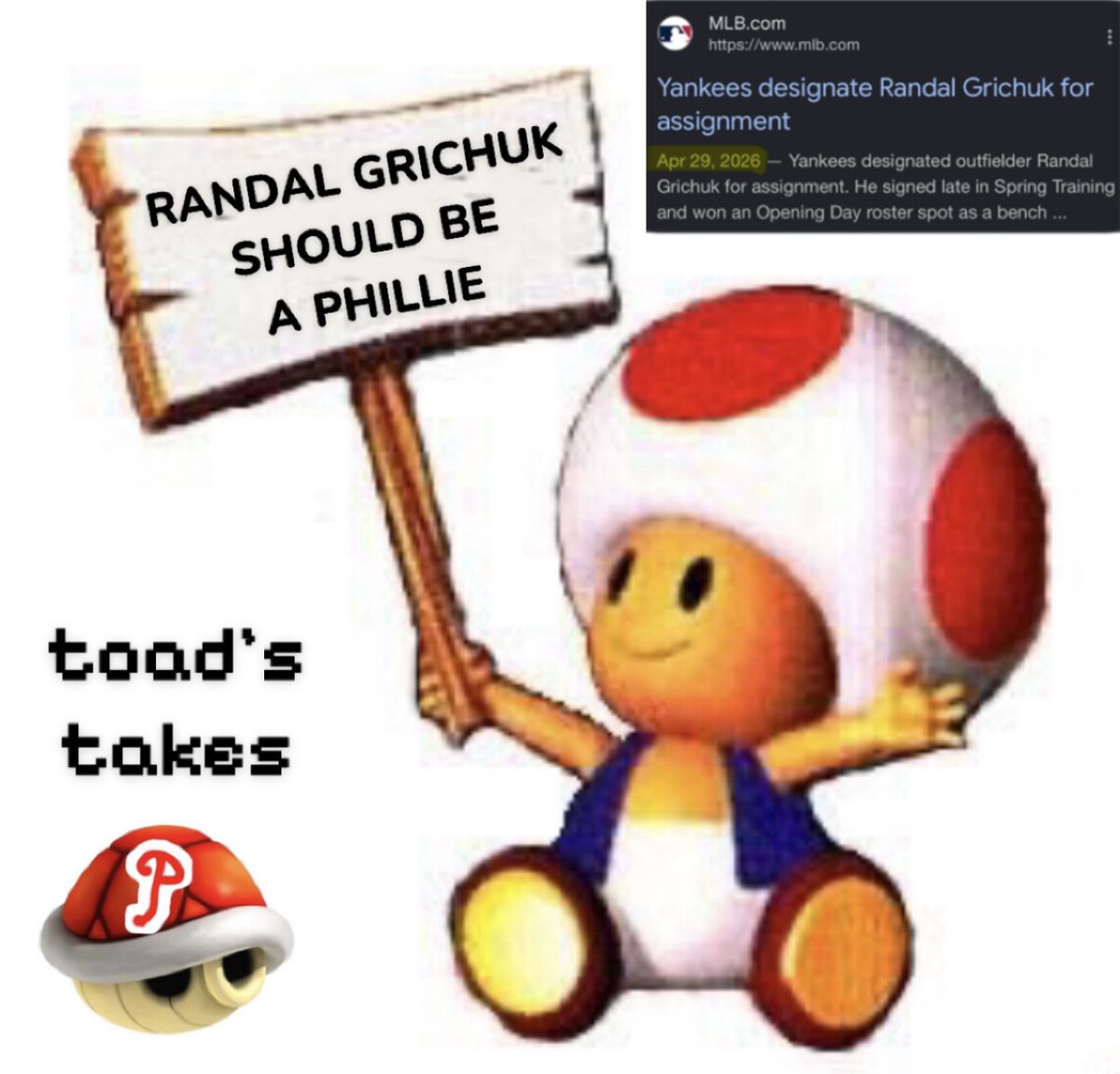 RingTheShell's tweet photo. The Phillies could’ve picked up Randal Grichuk from the scrap heap…but instead he’s driving in runs against us for the White Sox and we have Steward Berroa https://t.co/sCdxEtnAt2