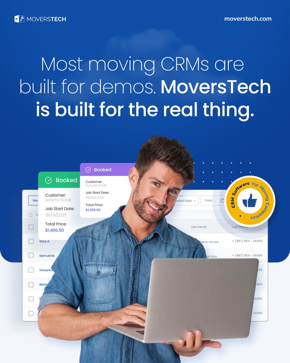 MoversTechCRM's tweet photo. Most moving CRMs are built for demos.

MoversTech is built for 7am dispatch, last-minute crew changes, and customers asking where their stuff is.

Built for the day-to-day. Not the sales call.

https://t.co/5h4q3enyaZ https://t.co/i4uP0Tkwzi