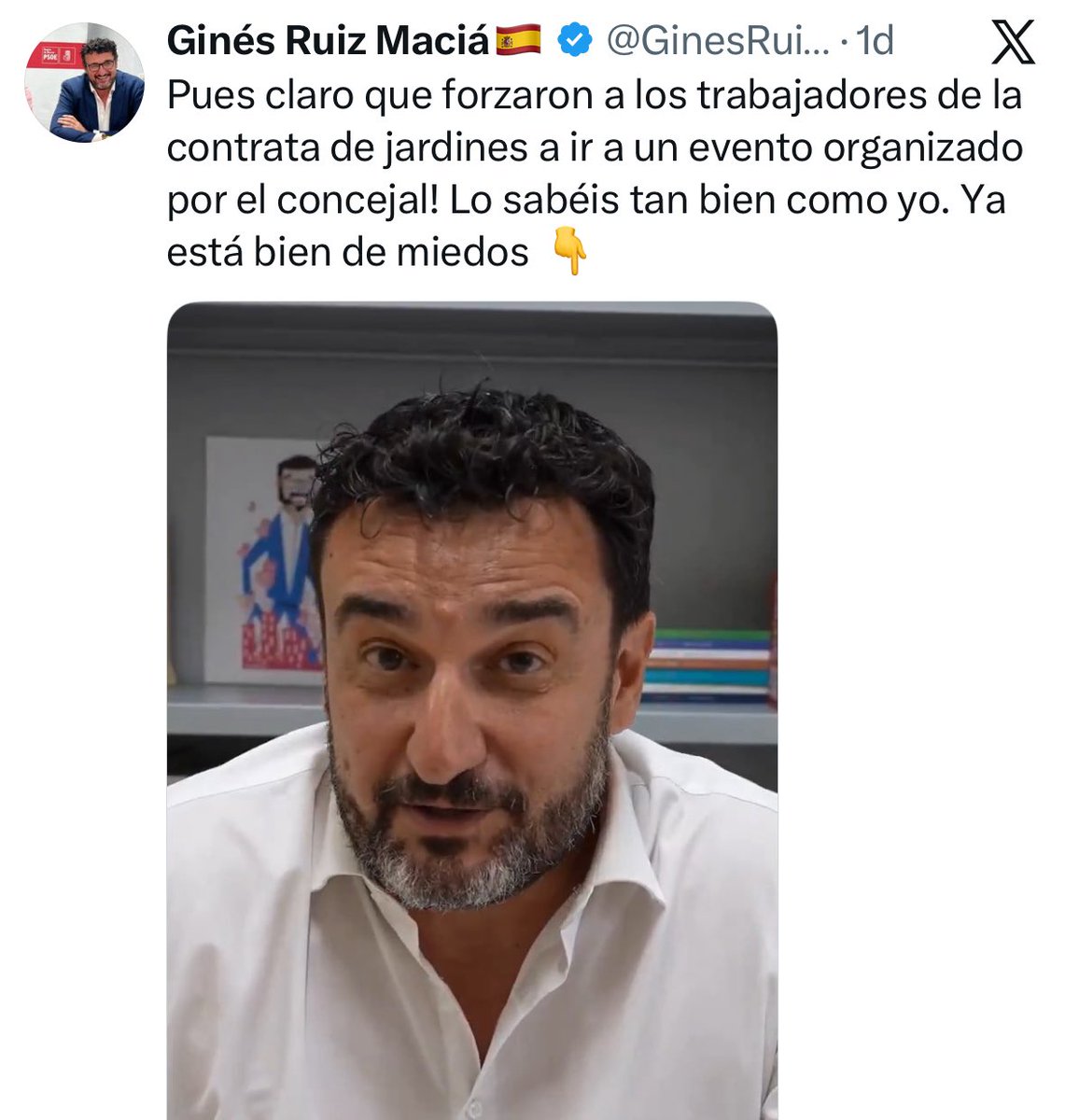 PopularesMurcia's tweet photo. Ginés Ruiz Maciá debe aclarar sus acusaciones. Si dispone de algún audio, video o texto en el que el concejal ordene movilizar trabajadores para acudir a una charla, que lo haga público. Si no, tendrá que dimitir por haber difundido una acusación falsa.

Sus contradicciones👇🏻 https://t.co/EYVGNQGnkG