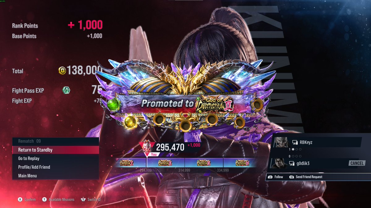 RBKeyz's tweet photo. Just managed to get Kunimitsu to God of Destruction 2!

Had a 14 win streak on the way, before getting stuck on the promo matches 😅

GoD 3 next?

Although...I'll definitely need to lab to rank higher...I just have too many other games to play😮‍💨

#Tekken8 #Kunimitsu #FGC https://t.co/ZXJWoJKNWh