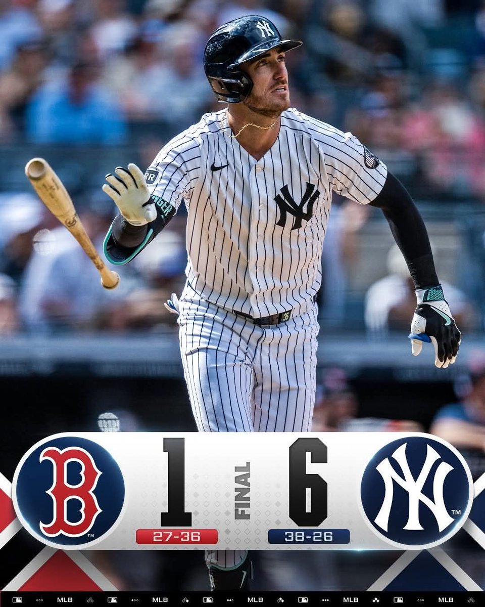 greene_zone's tweet photo. Yankees rolled past Red Sox, 6-1 scored 5 runs in the 8th along with 2 HRs (Bellinger hit a solo; Chisolm hit a 3R HR). ⚾🇺🇸 https://t.co/n88kIjoPOt