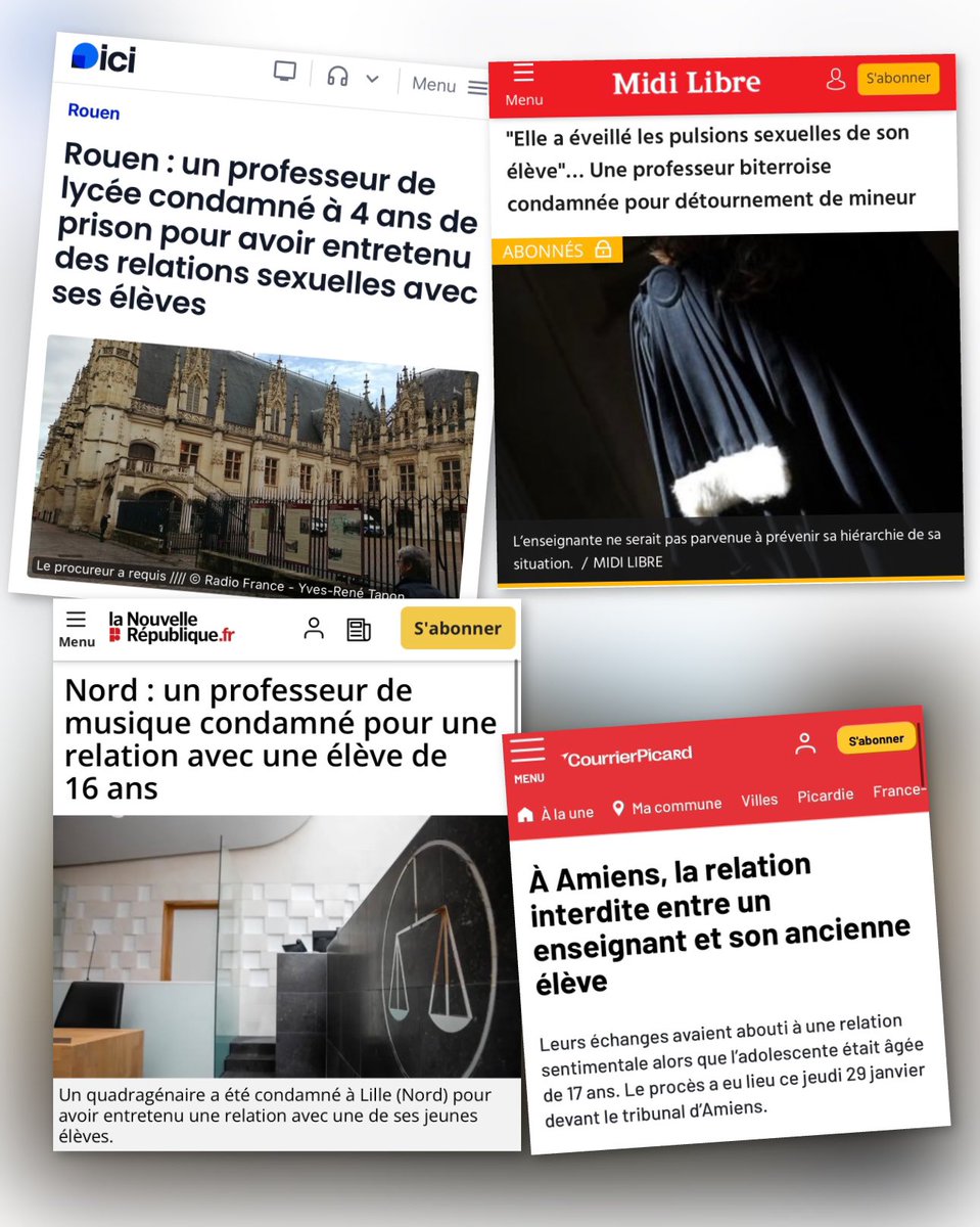 SJallamion's tweet photo. Contrairement à d’autres, Brigitte Auziere, devenue Trogneux puis Macron, est passée entre les mailles du filet. 

Mais le pire, c’est que tout un réseau médiatique a été mobilisé pour nous vendre un « story telling » minimisant la gravité de ce qu’elle a fait, là où des professeurs font l’objet d’une tolérance zéro.

Ne pas assumer est une chose, mais prendre les électeurs pour des lapins de six semaines et faire l’impasse sur l’existence d’une infraction qui n’a fait l’objet ni d’une procédure pénale, ni d’une procédure disciplinaire, sans s’interroger sur les raisons en est une autre !

Et si j’insiste sur ce point, c’est parce qu’il semble curieusement que la protection de l’enfance soit tout à coup au centre des débats aujourd’hui… 😉