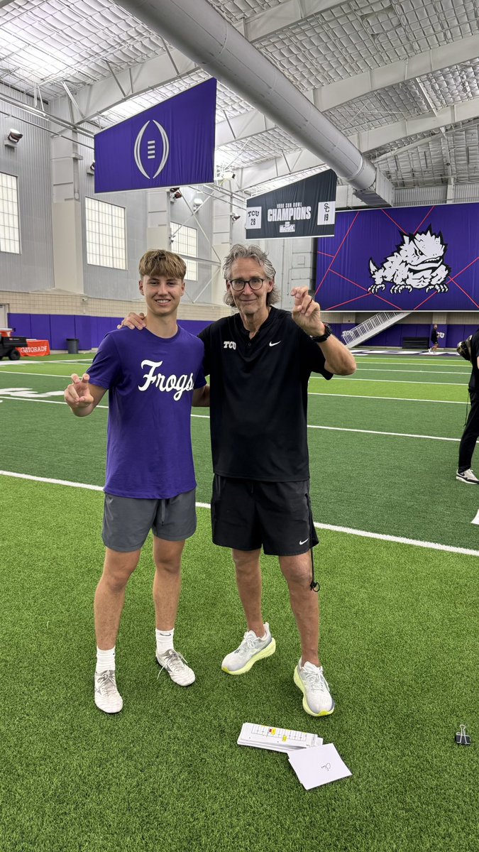 CadenMechsner's tweet photo. Had an amazing day at the TCU specialist mega camp! WON the field goal competition and charted 8/8! Big thank you to @MTommerdahl for the invite!

@coppellfootball 
@HeathNaragon 
@CoachZGonzalez 
@CoachRoulston 
@Coach_AllenOh 
@keenan_kitchens 
@A_Wiley30 https://t.co/UHdnHFlapo