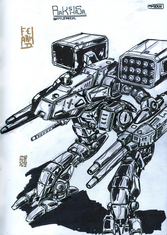 f3rkad's tweet photo. Here is my first attempt to redesign the Rakshasa (right side). My original drawing is from November 2000. I will complete this drawing soon and make some upgrades. To the right a more conservative design from 2023. Thanks!
#mecha #メカ #battlemech #Battletech #ferkad #rakshasa https://t.co/2BlaX6rnUH