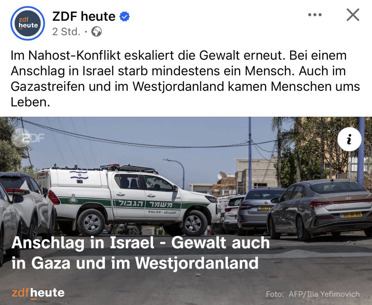Tarek_Bae's tweet photo. Ein Vorfall in Israel ist ein „Anschlag, hunderte Gewalttaten gegen Palästinenser in wenigen Tagen sind nur „auch Gewalt“.

In Israel „sterben“ Menschen. In Palästina kommen sie „ums Leben“.

Beim ZDF hält man euch für dumm. https://t.co/4CJ4jy7NjO