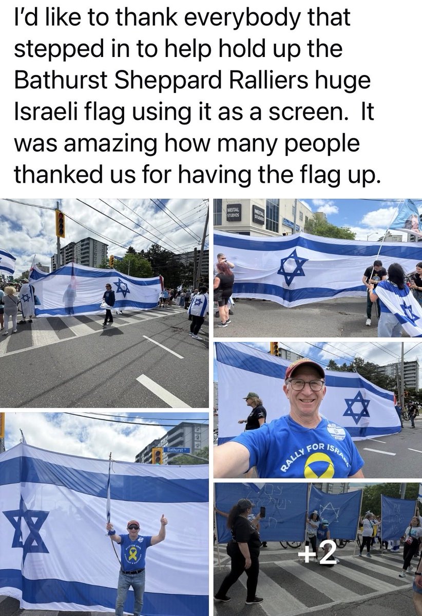 marilynnefriedm's tweet photo. An idea whose time has come! This was likely the best addition to today’s #WalkWithIsrael: a big Israeli flag completely obliterating the presence of a sad group of failures-in-life Jew haters. My thanks to those behind the idea. AND behind the flag! H/t #Toronto Jewish FB group https://t.co/PUEfSuOuK7