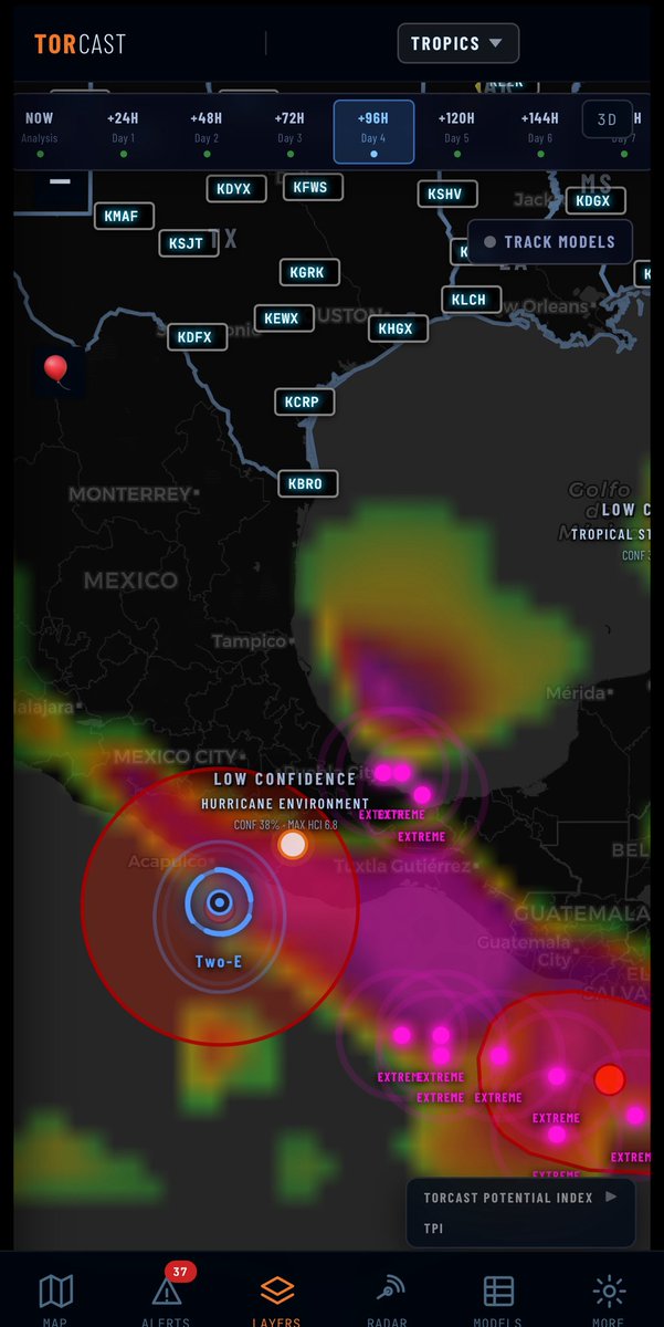 TorCASTWX's tweet photo. HurCAST watching Tropical Depression Two-E in the Pacific.  Some potential development environment in the western gulf if Two-E decides to travel over the land area into the gulf.  Worth watching.

#HurCAST #TDTwoE #Pacific https://t.co/4dtwqlR4rv