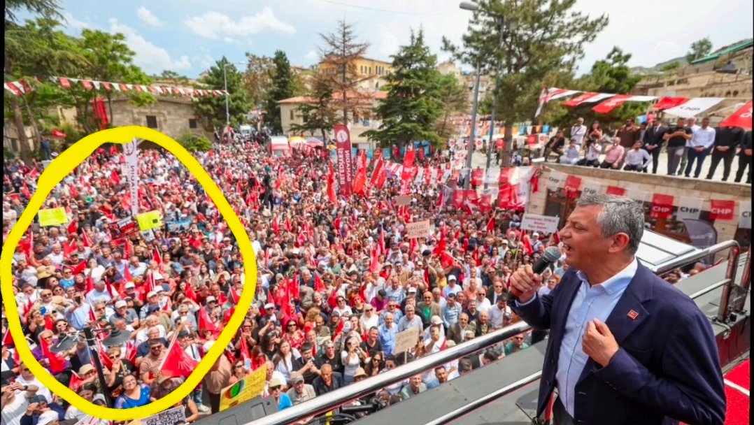 The_Siyah_ben's tweet photo. Özgür Özel'in Nevşehir Mustafa Paşa'daki mitinginde CHP'ye  
373 oy çıkmış🤣 

(ışaretlediğim kadar) 

Peki mitingdekiler kim?
Otobüslere bindirip şehir şehir gezdirdikleri CHP teşkilatı 🤣 https://t.co/F6hCBUpVdl