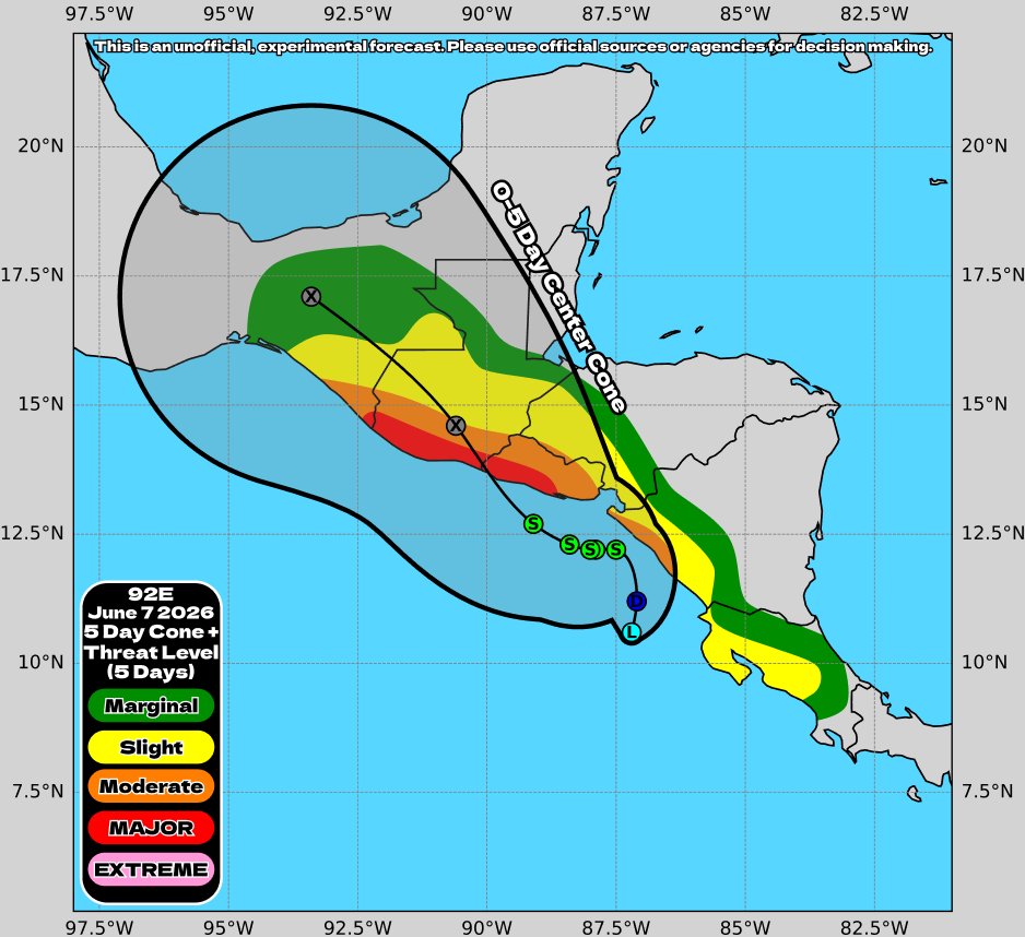 hurricane_chase's tweet photo. Invest #92E is unfortunately still set to deliver MAJOR IMPACTS in the form of flooding to around 7.5 million people along the coast of #ElSalvador and #Guatemala. Will have a stream up later this evening answering your questions!

#hurricane