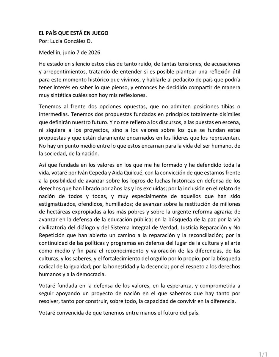 LGonzalezDuque's tweet photo. El país que está en juego. Voto por los valores. https://t.co/V6Fvscpdej