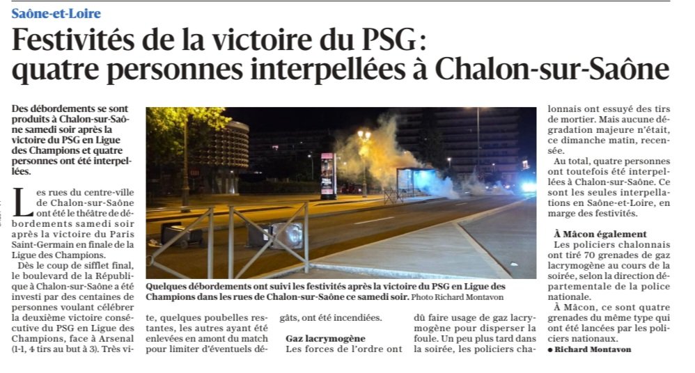 DLPHOOL's tweet photo. 🇫🇷 🏴󠁧󠁢󠁥󠁮󠁧󠁿  PSG / Arsenal
Finale Ligue des Champions 2026
    @PSG_inside  @Arsenal
                   🔴🏆🔵

Saône-et-Loire.
Festivités de la victoire du PSG :
quatre personnes interpellés à Chalon-sur-Saône 💥
@lejsl  01.06.26 https://t.co/1137srt96D