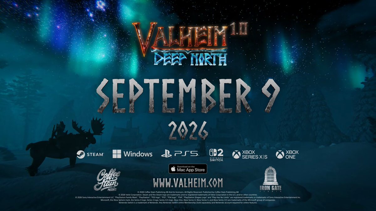 Wario64's tweet photo. Valheim: 1.0 &amp; Deep North – Release Date Reveal Trailer (releasing Sept 9th, 2026) https://t.co/NbC2qO5tcR https://t.co/joHgQQJDlP