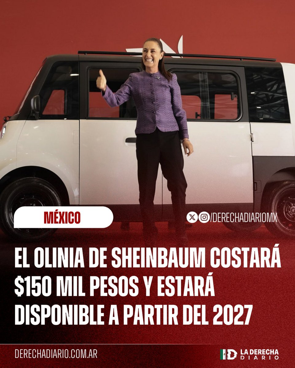 DerechaDiarioMX's tweet photo. 🇲🇽 | CRÓNICA DE UN FRACASO ANUNCIADO: La inútil Claudia Sheinbaum presentó su vehículo eléctrico Olinia, el cual costará unos 150 mil pesos y estará disponible para el público en 2027. https://t.co/Ui7LNBDdSh