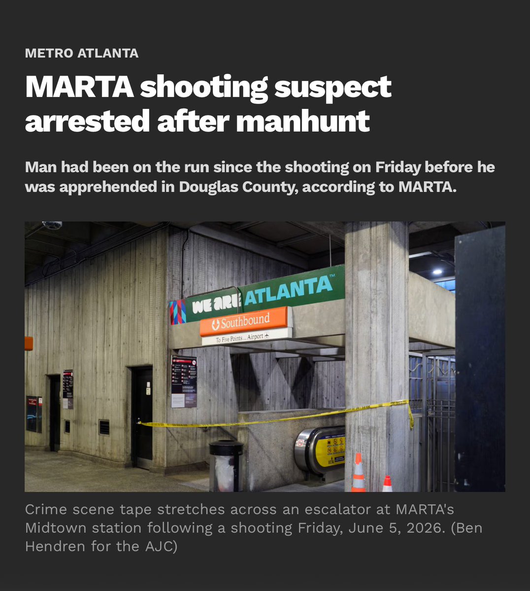 burtjonesforga's tweet photo. Grateful to Douglasville Police and Haralson County Sheriff's Office for apprehending the shooter who opened fire on MARTA Friday. This continued violence is unacceptable. Every Georgian and every visitor we welcome to this great state deserves to feel safe whether they're going to catch the big matches coming up or just getting to and from work. I am calling on every available law enforcement resource to immediately increase their presence on MARTA. This ends now. #gapol