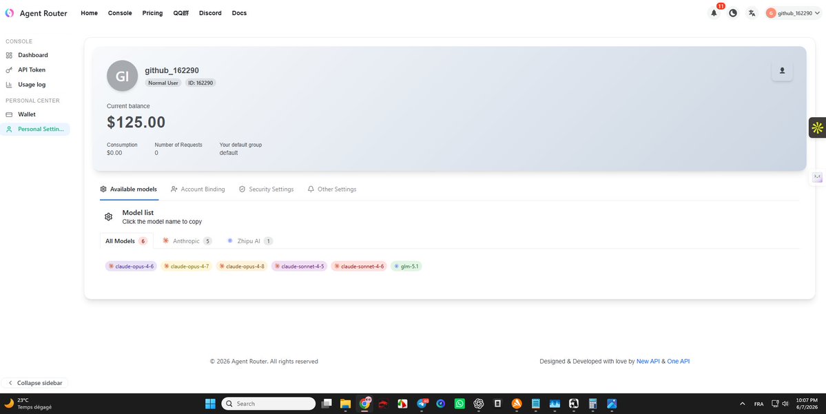 FM_yassin's tweet photo. 🚨 Most developers are paying separately for Claude, GPT, Gemini, and DeepSeek.

Meanwhile, I just found an AI gateway that gives access to 30+ models with $125 in free credits and no credit card required.

The project is called AgentRouter.

What you get:

→ $125 free credits on signup
→ Claude Sonnet 4.8 & Opus 4.5
→ GPT-4o & GPT-4o Mini
→ DeepSeek V3 & R1
→ GLM-5.1
→ Qwen 3
→ Gemini
→ 25+ additional models
The best part?
One API key.
One base URL.
Works with:
✅ Claude Code
✅ Cursor
✅ Hermes
✅ Continue
✅ OpenAI-compatible tools
Setup takes about 2 minutes:
Sign in with GitHub
Generate an API key

Add the base URL

Start using any model you want
No juggling multiple accounts.
No managing multiple API providers.

Perfect for side projects, AI agents, prototypes, and experimentation.

The AI tooling landscape is changing fast.
Access to top-tier models is becoming cheaper every month.
Part 2 👇
#AI #ClaudeCode #GPT4o #DeepSeek #OpenSource #GitHub #Developer #AIAgents #Automation #MachineLearning