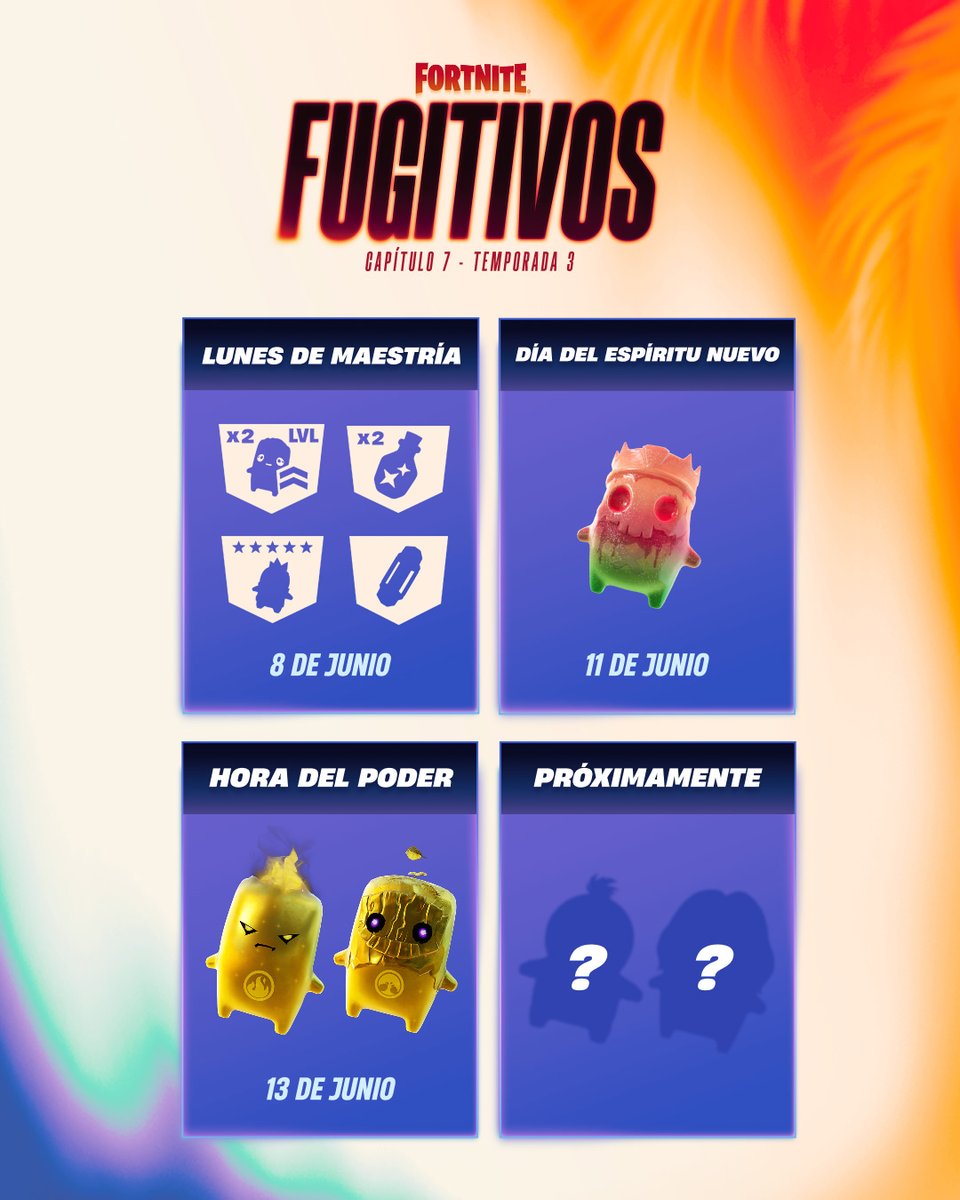 Fortnite_ES's tweet photo. Lunes: x2 polvo+pe Y legendario+mítico AUMENTO DE TASA
Jueves: día del espíritu nuevo
Sábado: espíritus dorados SIGNIFICATIVAMENTE más comunes https://t.co/uSwNfsmpTI