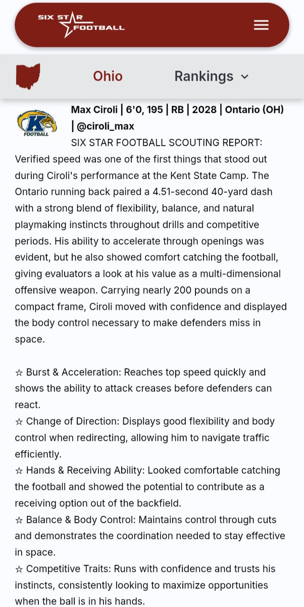 ciroli_max's tweet photo. Extremely thankful for the recognition! @sixstarfootball I plan to continue working on my craft and getting better day in and day out!!🔥🔥🔥@OntarioFB @CoachJones_25 @OHPrepVarsity @PrepRedzoneOH @CoachJohnsonOL @coachmacarney https://t.co/QPI3EN2537