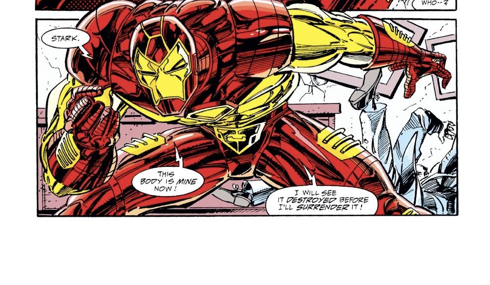jokergatack's tweet photo. Reading through Kaminiski’s iron man really surprised me when I got to this image and recognised it as MVC’s iron man victory screen. https://t.co/H0jFKAWdrH