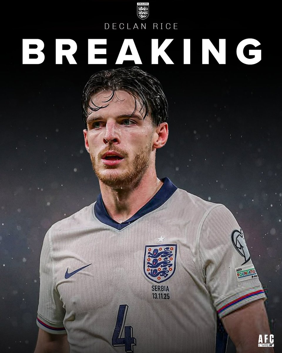 Afc_updateslive's tweet photo. 🚨 Declan Rice has been appointed as England’s vice-captain for the 2026 World Cup, Thomas Tuchel has confirmed. 🏴󠁧󠁢󠁥󠁮󠁧󠁿 https://t.co/0MV1fJxBCz