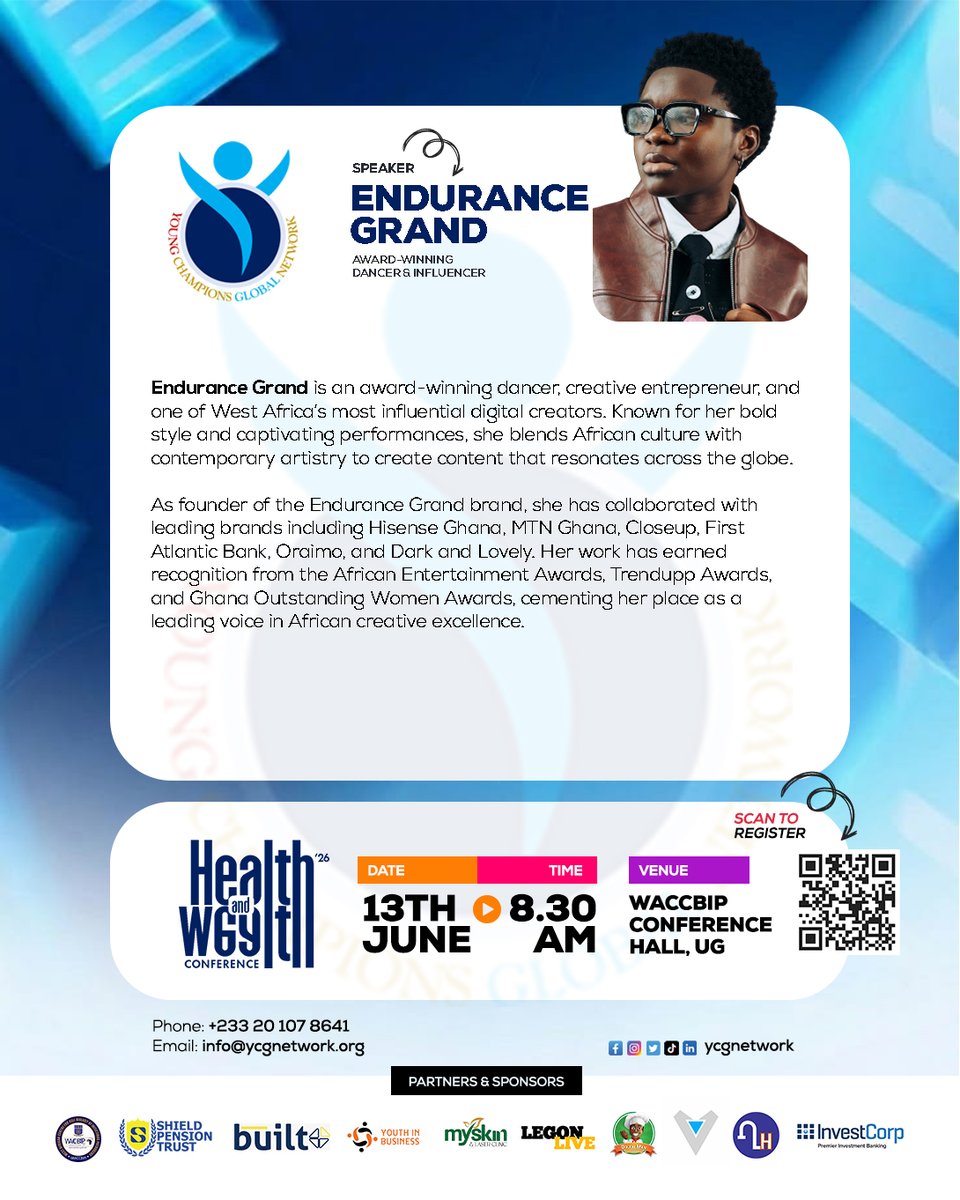 ycgnetwork's tweet photo. Endurance Grand helped shape a path that many young dancers now walk confidently.

Join her at the Health &amp; Wealth Conference 2026 as she shares lessons on breaking ground, overcoming challenges, and building a career in an industry that wasn't popular.

https://t.co/ZuCLYBLVhk https://t.co/BDIcBUp6rm