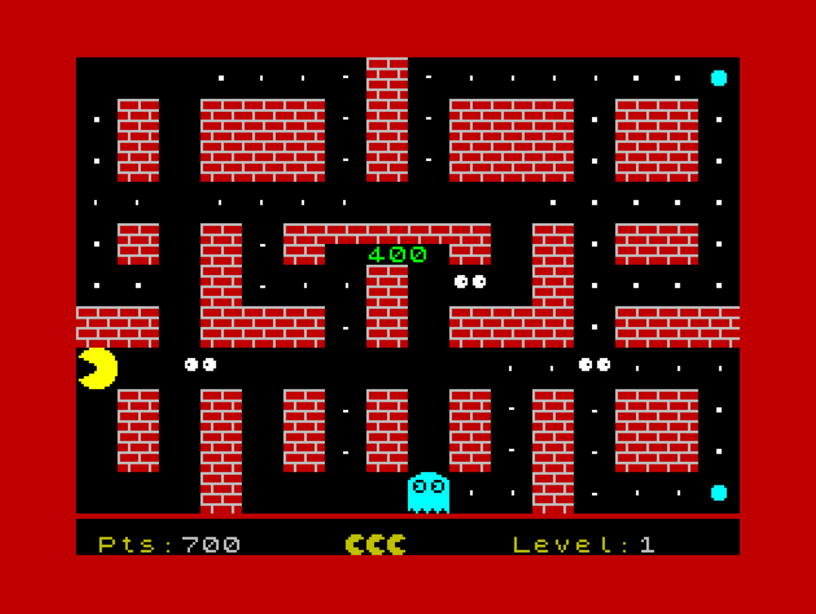 PacJon ZX (2026) is a Pac-Man clone written in Boriel BASIC for