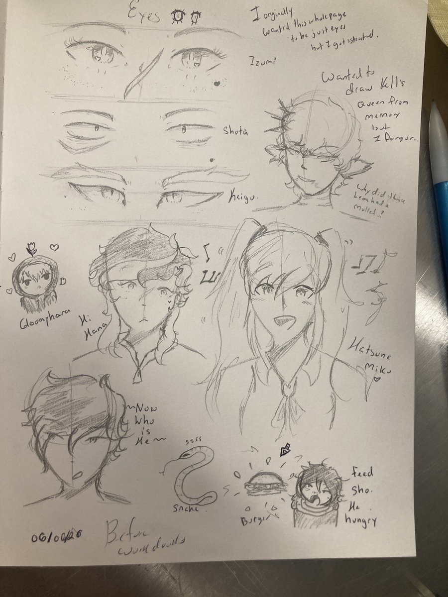 KortaneyH's tweet photo. Part 3 of drawing at work to keep me from doomscrolling. I did attempt to draw @corviida oc by memory in the second picture. I don’t know why I was convinced they had a mullet. 🫩 https://t.co/jKY0aW5t8H