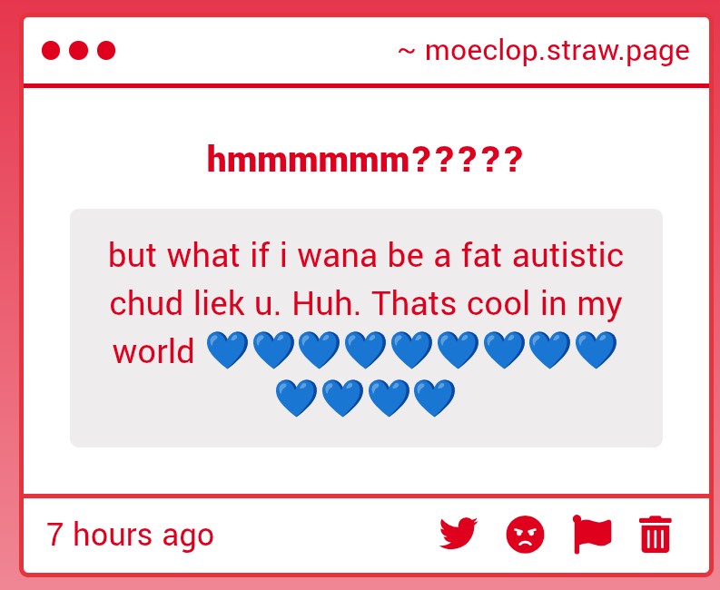 gimpstuck's tweet photo. wow. wipes tear from my eye. then i wish you all the chudness in the world. and a cute boyfriend a million times above your league to keep you happy like mine is and does for me. ❤️ https://t.co/0YiguzHNCs