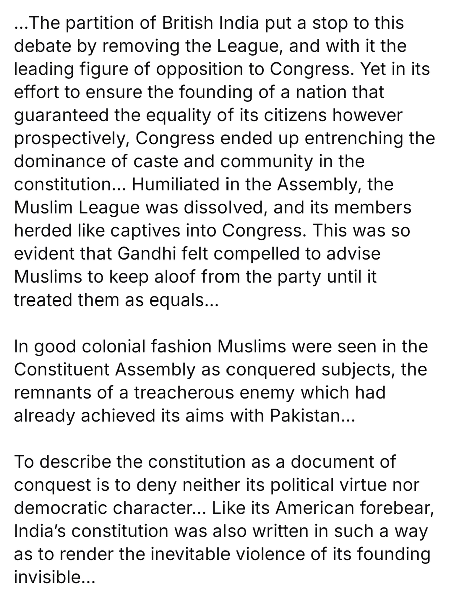 PhilipPanass's tweet photo. Notwithstanding that this is a rather-unoriginal article, the author seems to be oblivious of the repressive nature of the state. Attaching a few bits from Faisal Devji's review of Madhav Khosla's book, in case they are of any use. (2/2) https://t.co/LYmpp6wShM