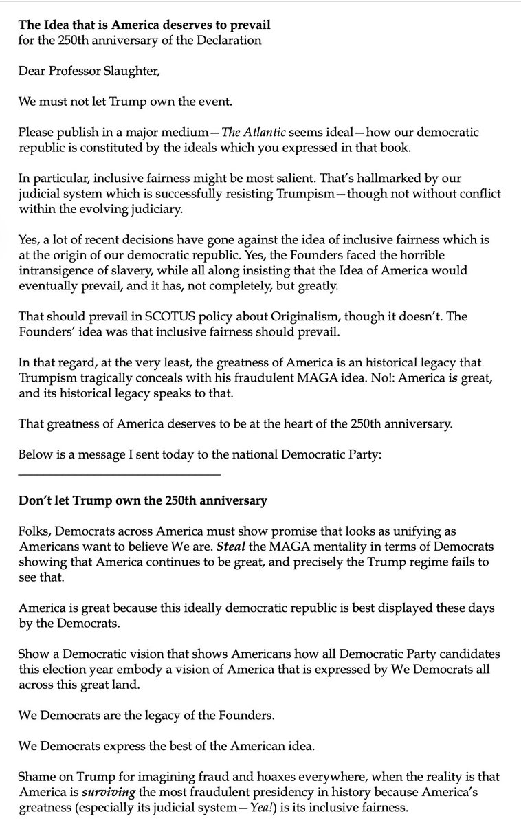 GEDavisBerkeley's tweet photo. @SlaughterAM The 250th anniversary must not be owned by Trump. https://t.co/AShLvLP6S9