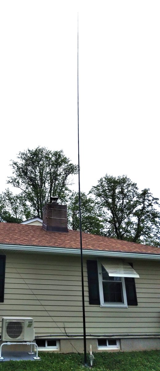 K3TripleR's tweet photo. Mario Filippi: "40' telescoping mast by Spiderbeam (sold on Vibroplex's Website) with 18 ga wire down the length of it.  4:1 unun, common mode choke and LMR400 coax are part of the system. Many radials (hi hi got carried way a bit) that were installed over the past 30 years are at the base. My FT890's ATU allows me 40 - 10m operation and it this vertical doubles as a LW/MW/SW antenna.  Very pleased with the quality of this mast. Tnx for reading and 73's."

PS from K3RRR: I have something similar to this: a 33-foot MFJ fiberglass telescoping mast with a single wire at the top running down the full length into into a 9:1 unun and immediately connecting the coax. 9:1 unun, mounted on my second-story balcony with only one 18-foot counterpoise. The other end of the coax enters the window in my office to an MFJ-915 choke, and then into the tuner and then the into an LDG Z-11 Pro 2. Works great as an automatic tuner for my ICOM 705, tuning to 1:4 for all bands from 80-6....
73 de Robert K3RRR
