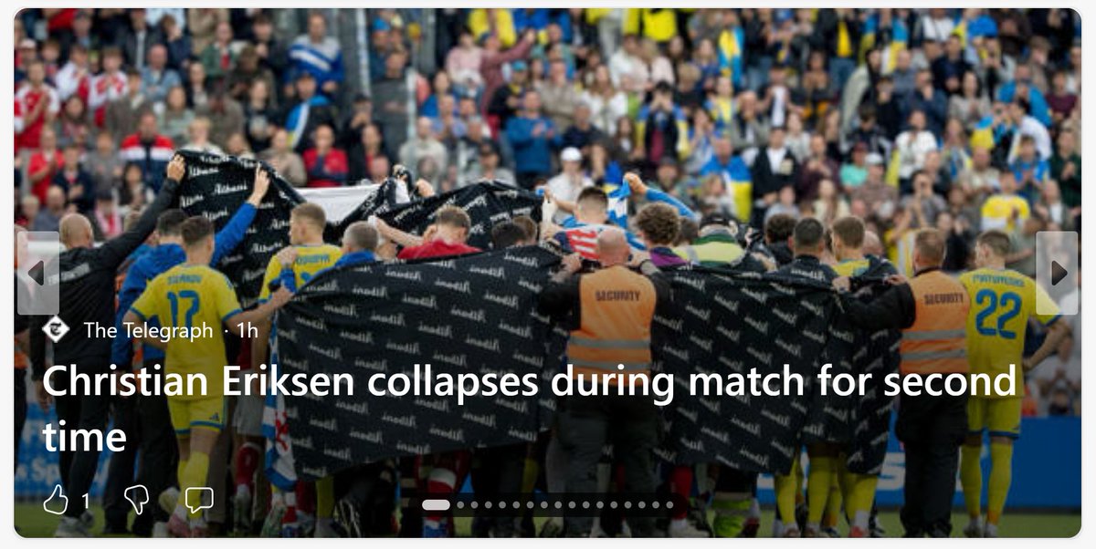 MadCityTech's tweet photo. "Christian Eriksen collapsed during an international match against Ukraine, five years after he suffered a cardiac arrest on the pitch." https://t.co/43uVXwdsBz