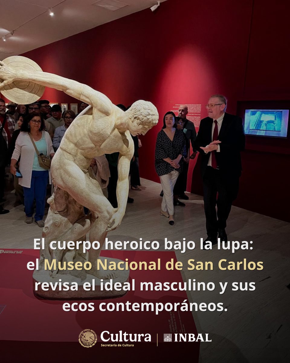 bellasartesinba's tweet photo. El ideal heroico masculino y su permanencia en la cultura visual contemporánea son el eje de El imaginario del cuerpo heroico y sus avatares, exposición inaugurada en el Museo Nacional de San Carlos.

Alejandra de la Paz, directora general del INBAL, destacó que la muestra forma parte de las nuevas lecturas que la Red de Museos impulsa sobre sus colecciones y señaló que aborda temas actuales como la identidad, el género y la representación.

Por su parte, Jorge Reynoso Pohlenz afirmó que la exposición invita a reflexionar sobre los modelos de belleza, éxito y reconocimiento social que siguen presentes en la actualidad.

La muestra podrá visitarse hasta el 25 de octubre.