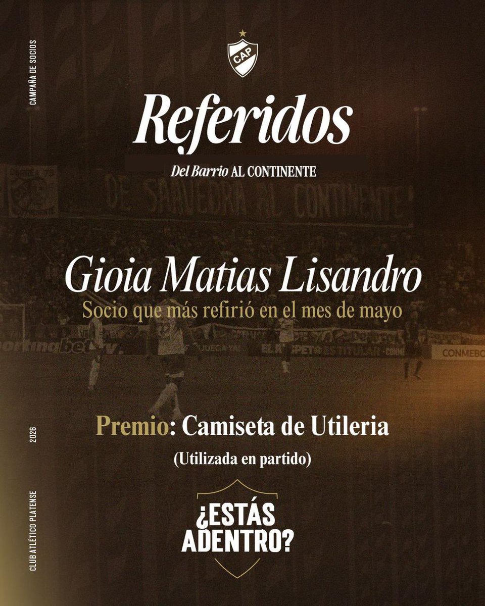 caplatense's tweet photo. Felicitamos a Gioia Matías Lisandro, el socio que más nuevos socios refirió durante el mes de mayo.

🤝 Gracias al compromiso de nuestros socios, seguimos creciendo. Si todavía no te sumaste a la campaña, referí nuevos socios y participa por múltiples sorteos.

💸 Además, te bonificamos el 50% de tu próxima cuota social y, si terminas el mes como el mayor socio referente, ¡ganas una camiseta de utilería! 👕

🤍🤎 ¡Súmate a la campaña!

#𝐎𝐫𝐠𝐮𝐥𝐥𝐨𝐌𝐚𝐫𝐫𝐨́𝐧🤎