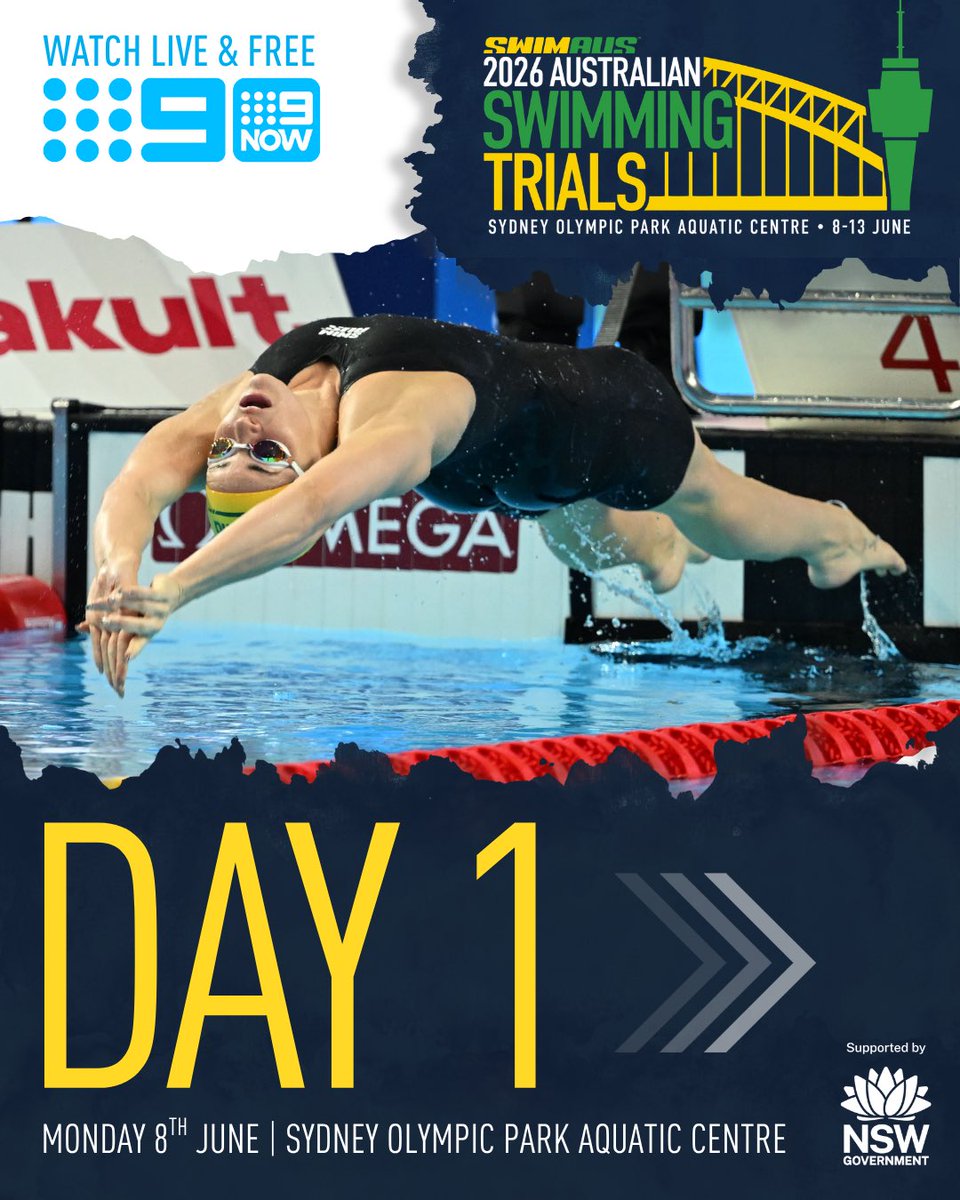 SwimmingAUS's tweet photo. This is where Dolphin dreams are made.

Day 1. Let’s go 💥🐬

The race to Glasgow Commonwealth Games starts now. 

Selection for Pan Pacs and Para Pan Pacs teams also on the line. 👀

⏰ Heats: 11AM AEST. Finals: 7:30PM AEST 📺 Catch every moment live & free on Channel 9 @wwos

Witness history with a 🎟️ from Ticketek.

Let’s bring the heat Sydney!