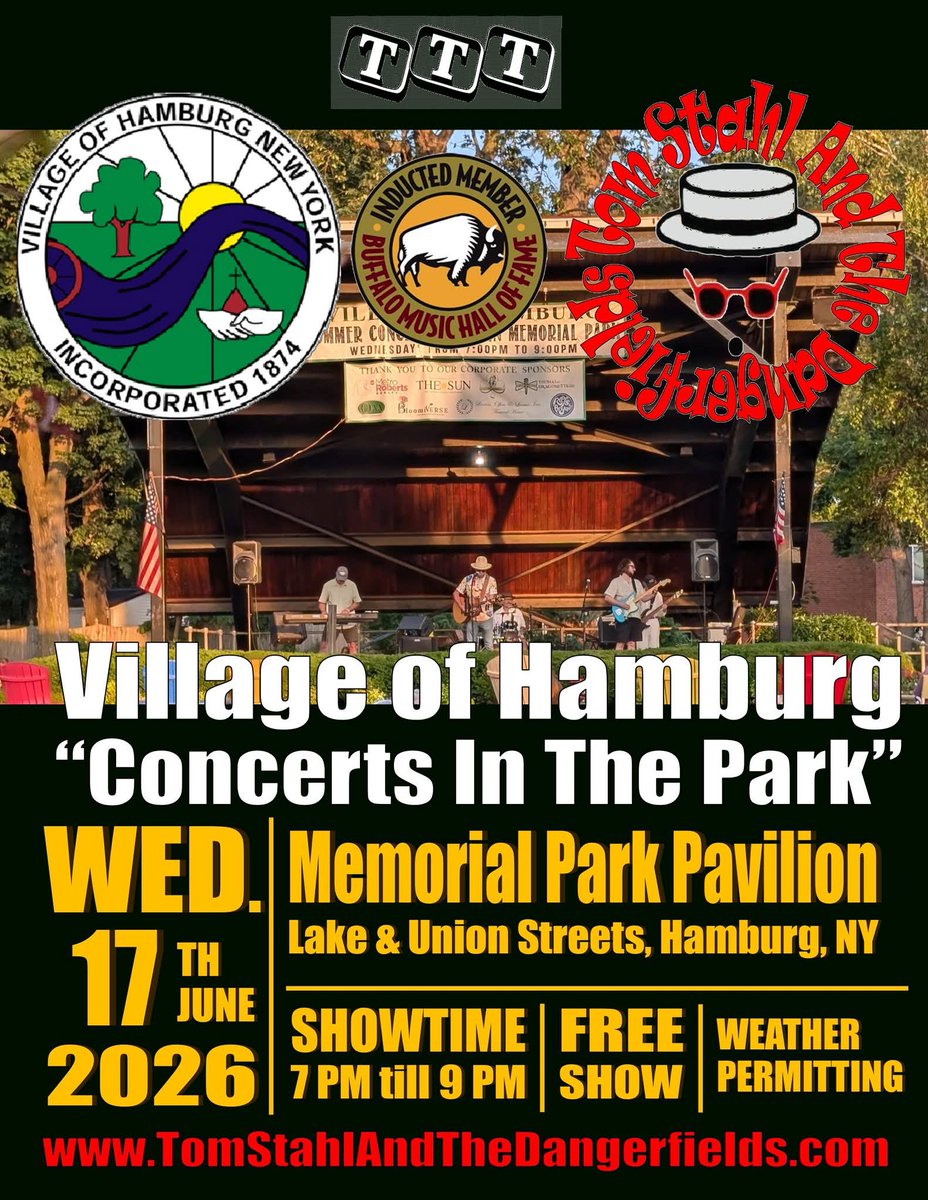 TomStahlBand's tweet photo. IN TEN DAYS!
Tom Stahl And The Dangerfields / Village of Hamburg Concerts / Hamburg Memorial Park
#TomStahlBand #SupportLocalMusic #BMHOF #FreeSummrrConcert #HamburgNY https://t.co/DR7qr4rbuW