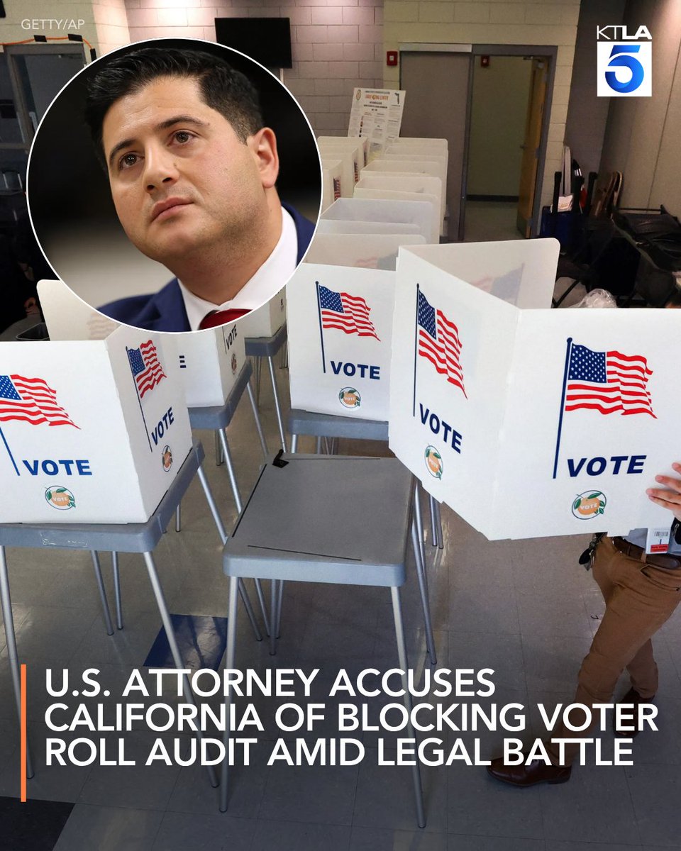 KTLA's tweet photo. Federal prosecutors are accusing California of blocking access to voter registration records as a legal battle over voter roll maintenance continues in federal court. https://t.co/J5ax43YIpm https://t.co/r65v80LpgZ